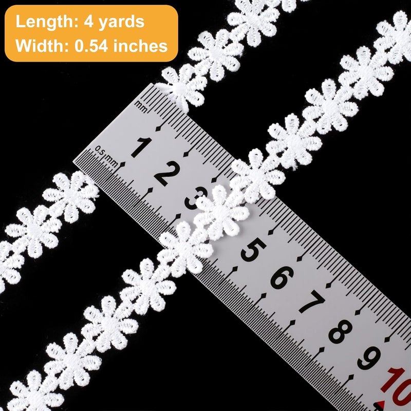 Deozu 4 Yards Lace Trim, Vintage Crocheted Lace Ribbons, Embroidery Laces for DIY Crafts, Bouquet, Sewing, Wedding, Wrapping, Decoration (Creamy White, 0.55" Wide) - Image 2
